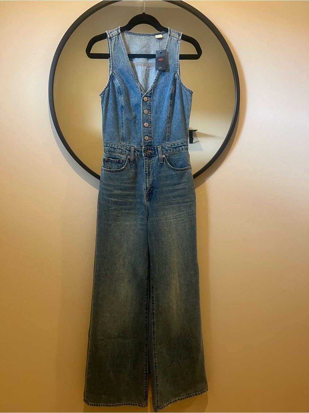 Free People Levi’s Denim Vest Wide-Leg Jumpsuit size 26. - Picture 6 of 10